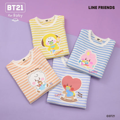 【《BT21》】貼布繡條紋短袖T恤