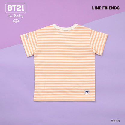 【《BT21》】貼布繡條紋短袖T恤