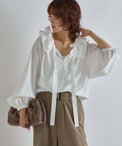 【復古款】多羅斯荷葉領褶邊襯衫/8月下旬發貨預定