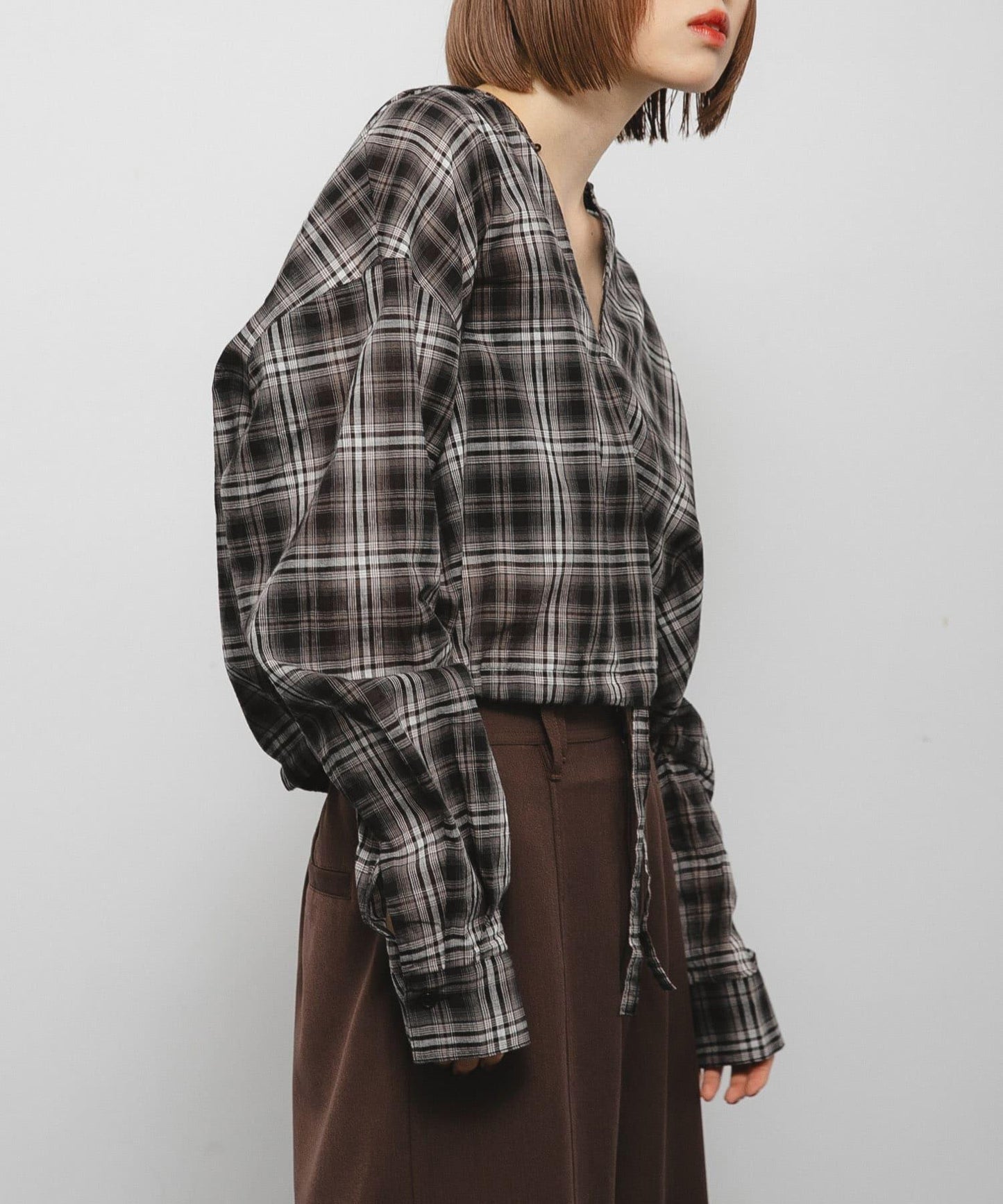 透視格紋連帽襯衫