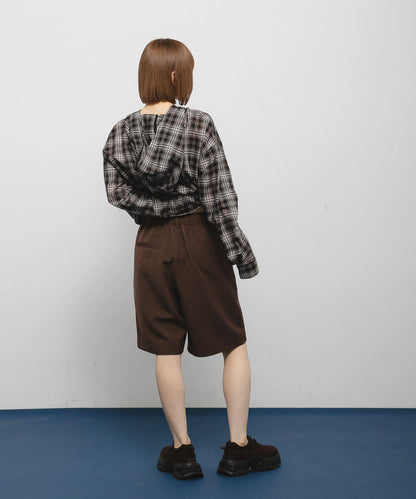 透視格紋連帽襯衫