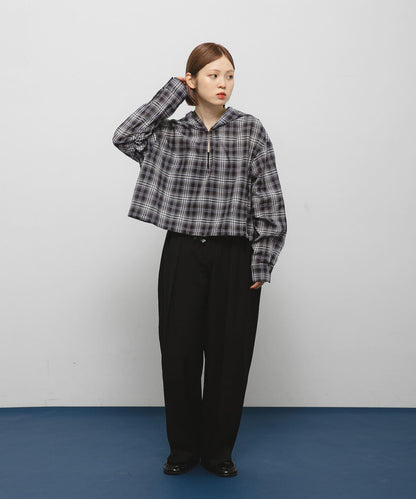 透視格紋連帽襯衫