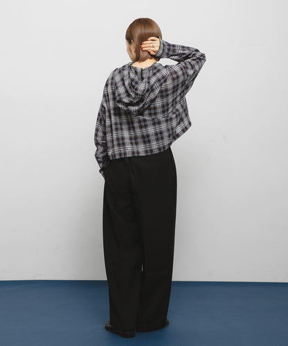 透視格紋連帽襯衫