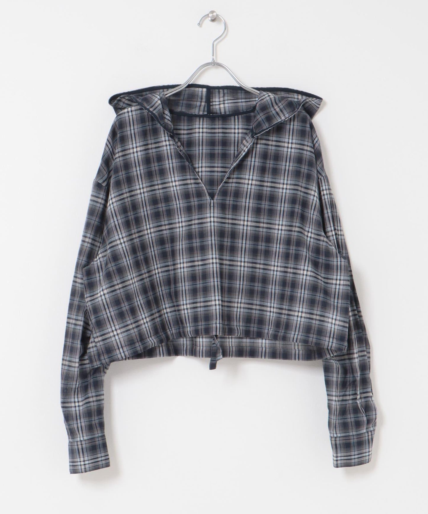 透視格紋連帽襯衫