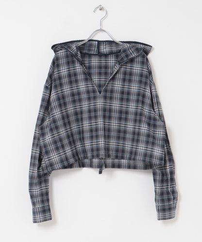 透視格紋連帽襯衫
