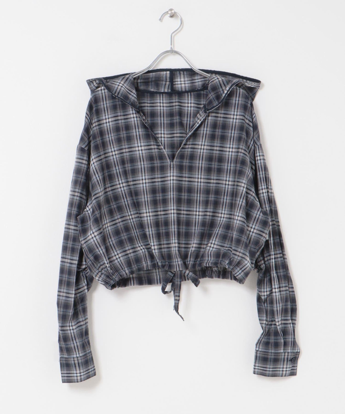 透視格紋連帽襯衫