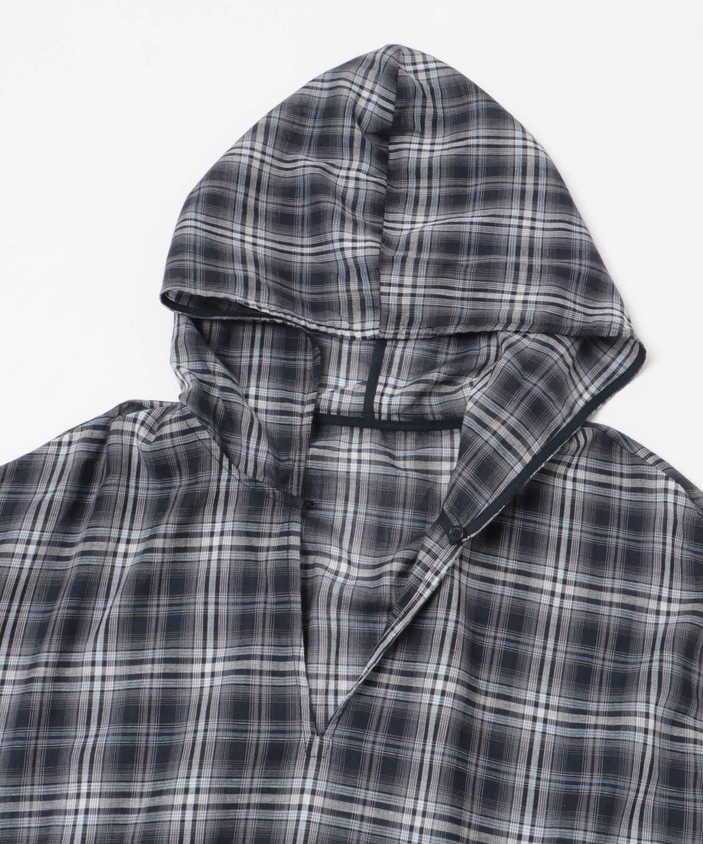 透視格紋連帽襯衫