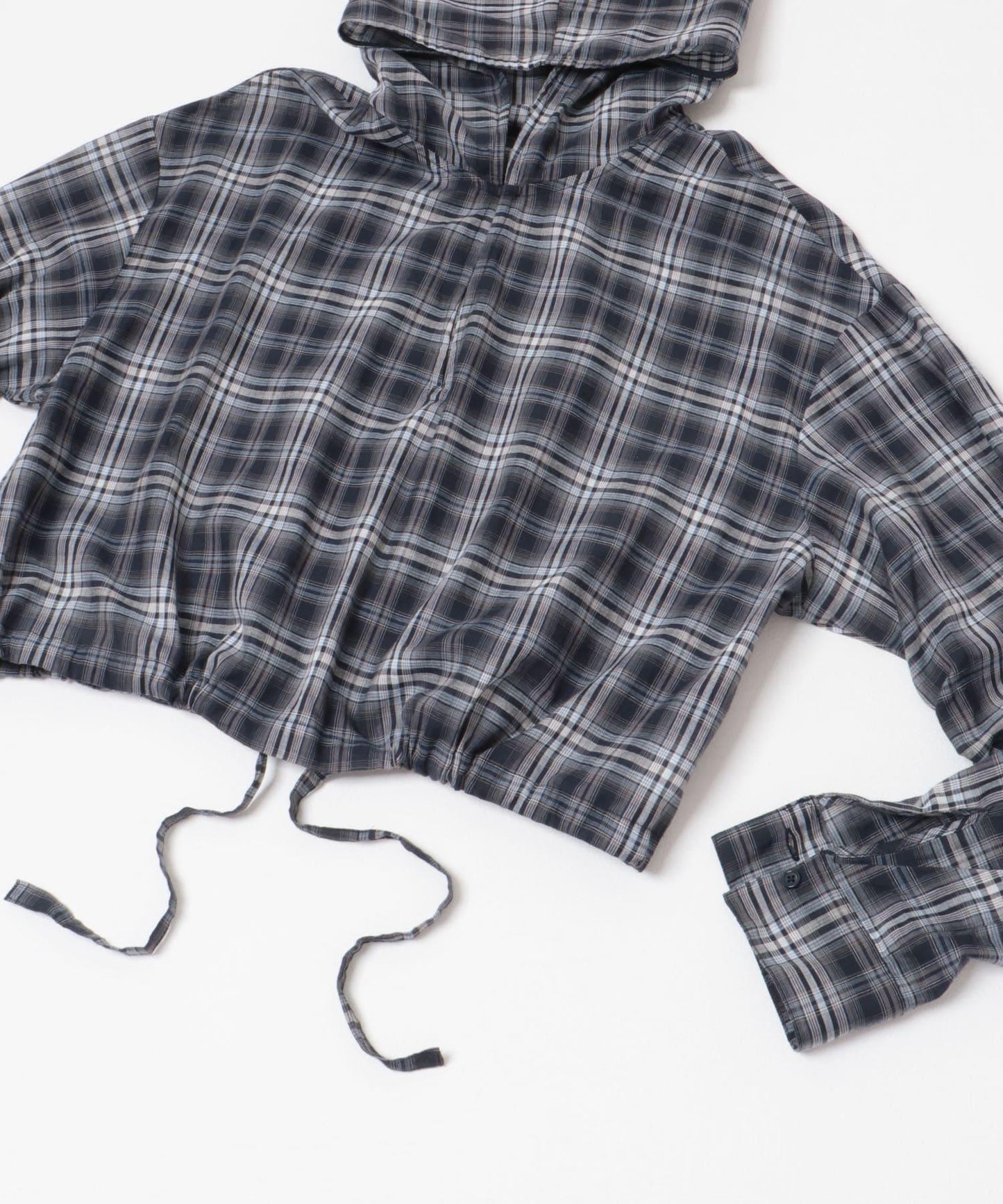 透視格紋連帽襯衫