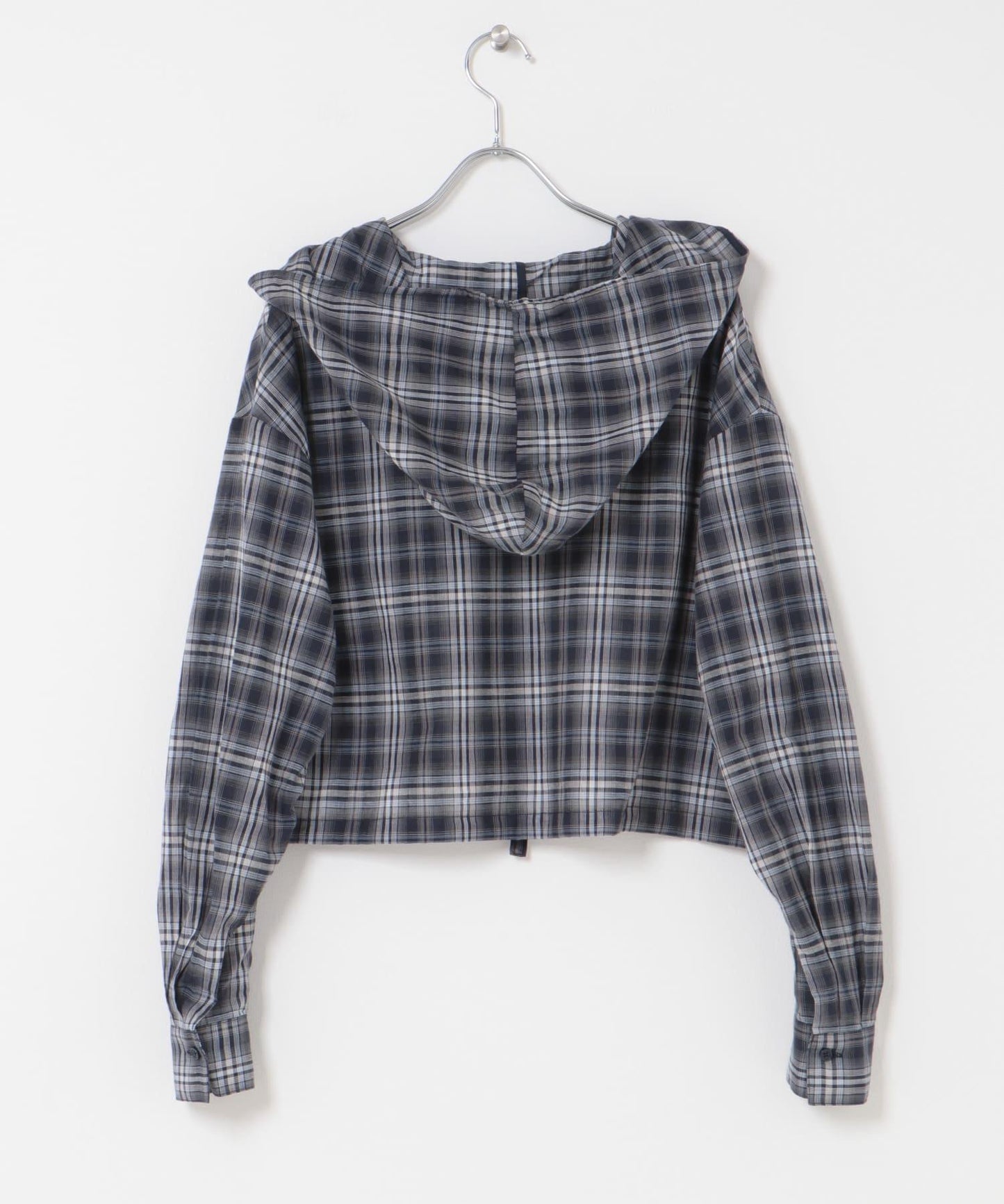 透視格紋連帽襯衫