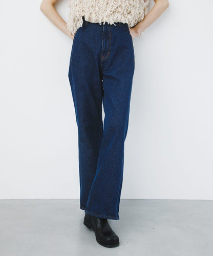 拼接口袋喇叭牛仔褲