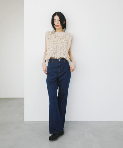 拼接口袋喇叭牛仔褲