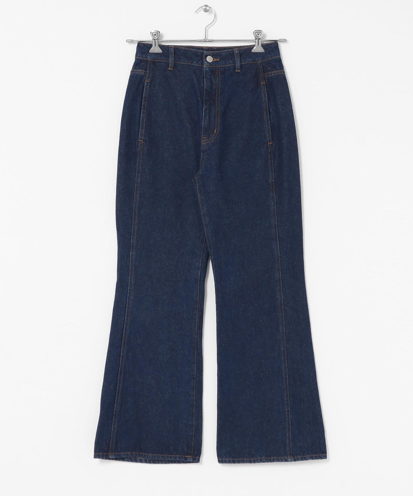 拼接口袋喇叭牛仔褲