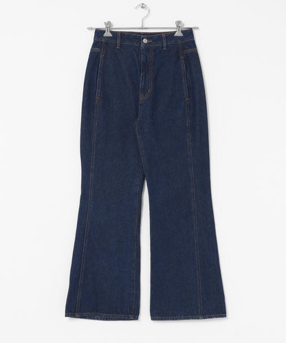 拼接口袋喇叭牛仔褲