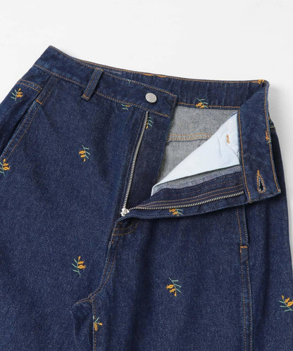 拼接口袋喇叭牛仔褲