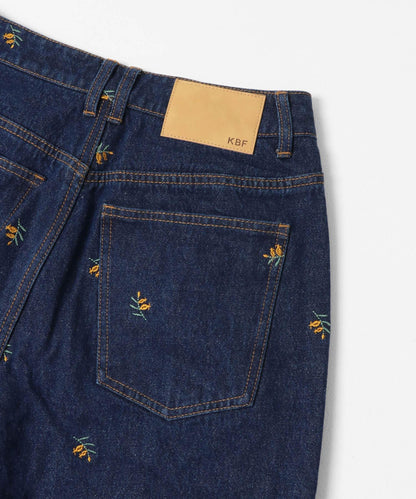 拼接口袋喇叭牛仔褲