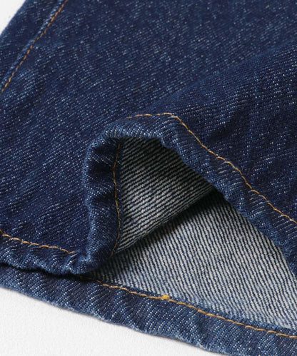 拼接口袋喇叭牛仔褲