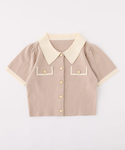 配色短袖針織衫