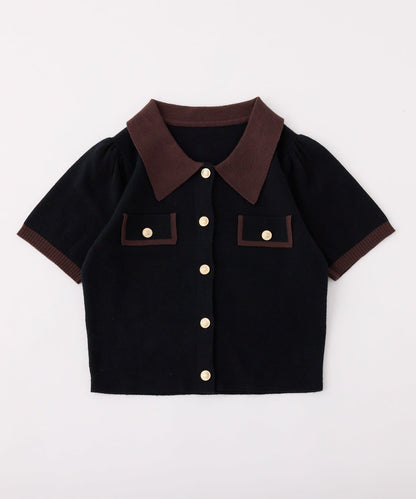 配色短袖針織衫