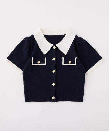 配色短袖針織衫