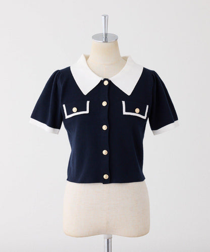 配色短袖針織衫