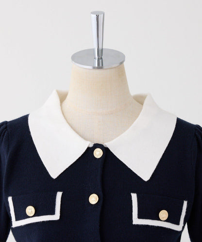 配色短袖針織衫