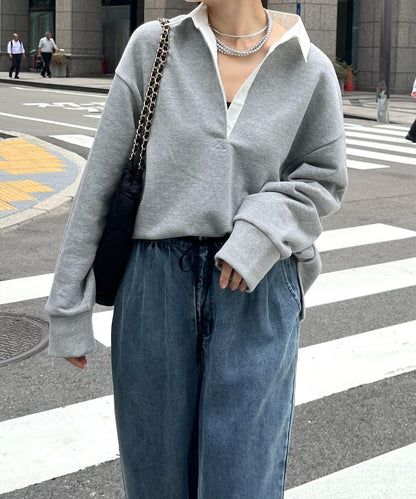 【這邊 企劃】襯衫領拉鍊衛衣上衣
