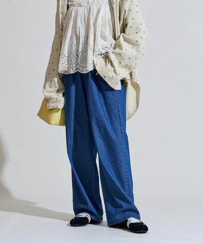 斜紋織物寬鬆直筒褲＜可搭配套裝＞