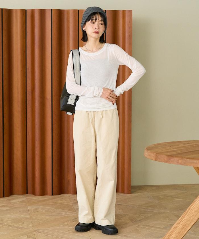 斜紋織物寬鬆直筒褲＜可搭配套裝＞