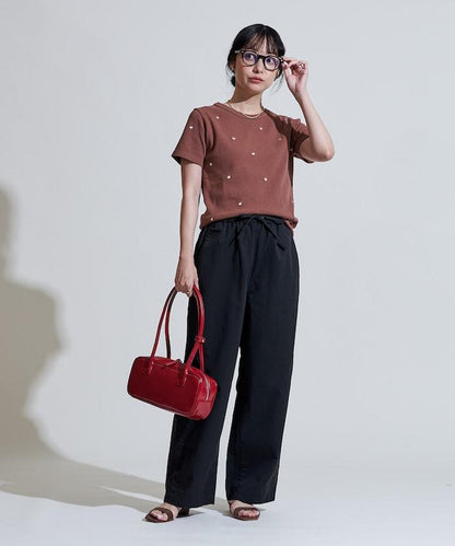 斜紋織物寬鬆直筒褲＜可搭配套裝＞