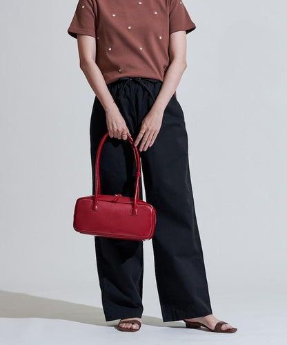 斜紋織物寬鬆直筒褲＜可搭配套裝＞