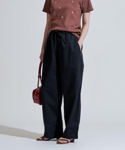 斜紋織物寬鬆直筒褲＜可搭配套裝＞