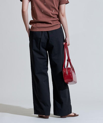 斜紋織物寬鬆直筒褲＜可搭配套裝＞