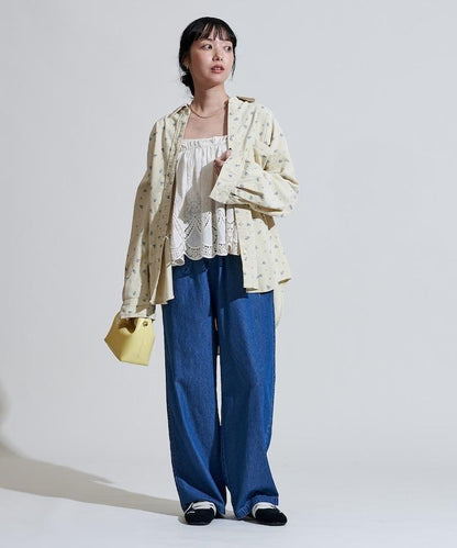 斜紋織物寬鬆直筒褲＜可搭配套裝＞