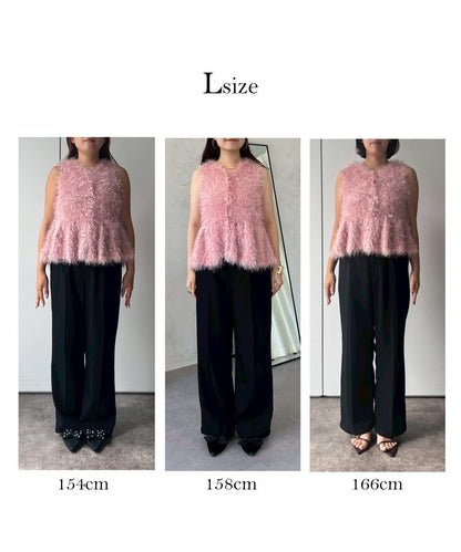 珍珠扣荷葉邊絨毛針織馬甲