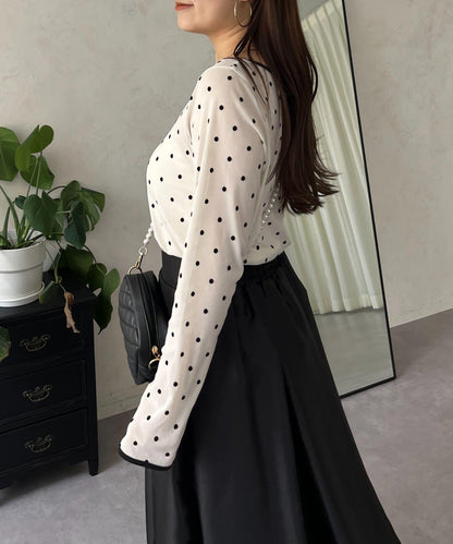 絨面圓點船領雪紡上衣