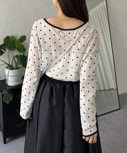 絨面圓點船領雪紡上衣