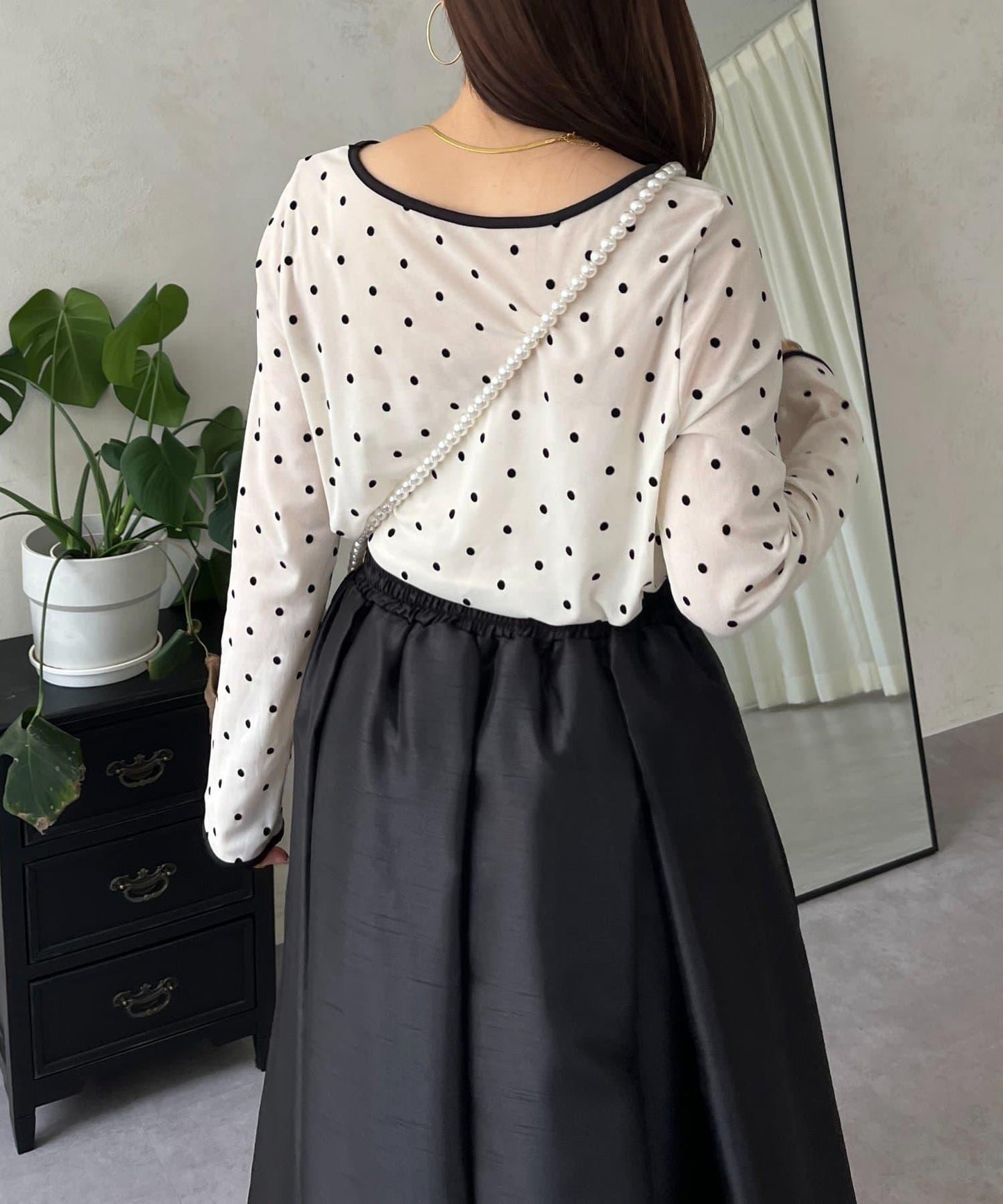 絨面圓點船領雪紡上衣