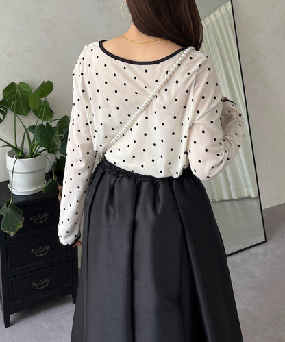 絨面圓點船領雪紡上衣