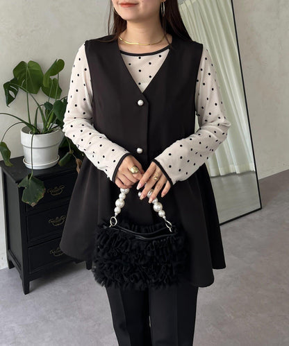 絨面圓點船領雪紡上衣