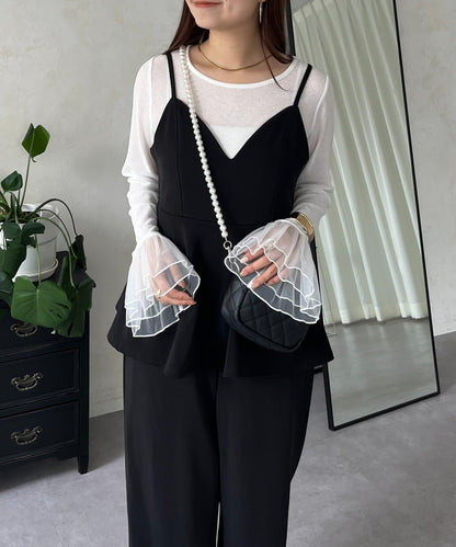 袖口荷葉邊蕾絲透視上衣