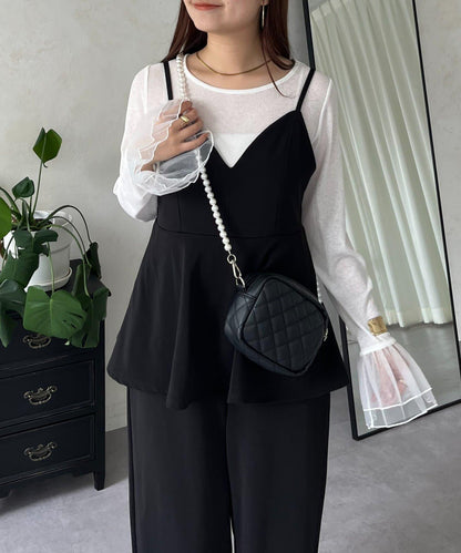 袖口荷葉邊蕾絲透視上衣