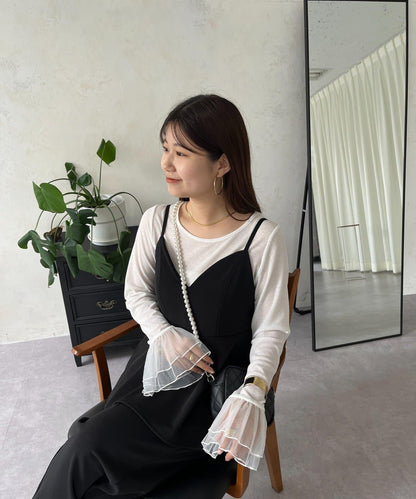 袖口荷葉邊蕾絲透視上衣