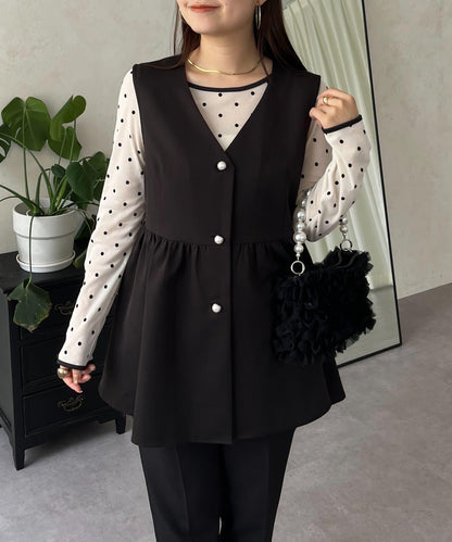 絨面圓點船領雪紡上衣