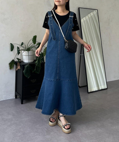 V領修身彈力牛仔連衣裙