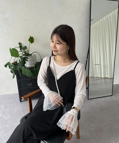 袖口荷葉邊蕾絲透視上衣