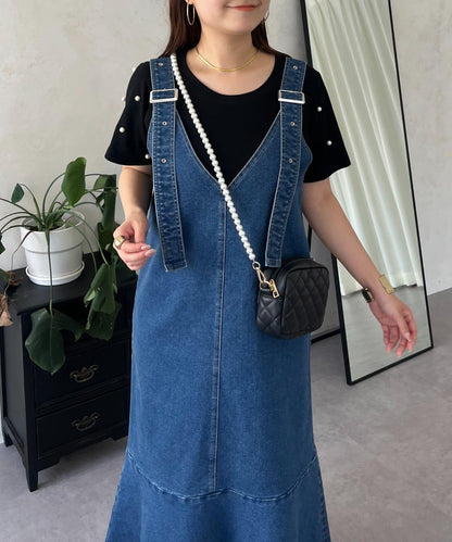 V領修身彈力牛仔連衣裙