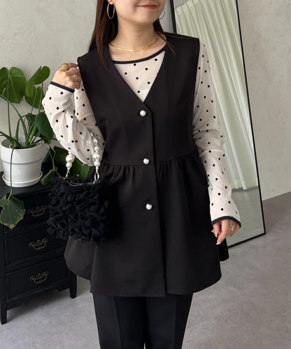 絨面圓點船領雪紡上衣