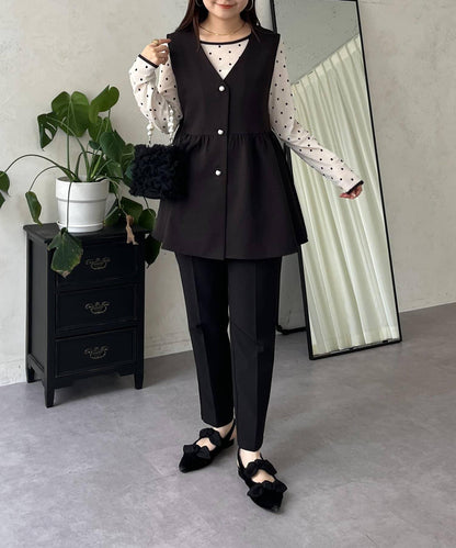 絨面圓點船領雪紡上衣