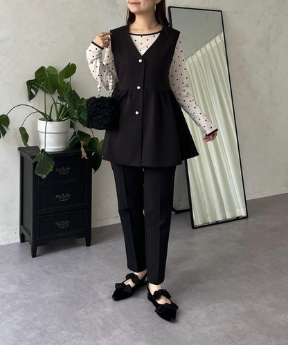 絨面圓點船領雪紡上衣