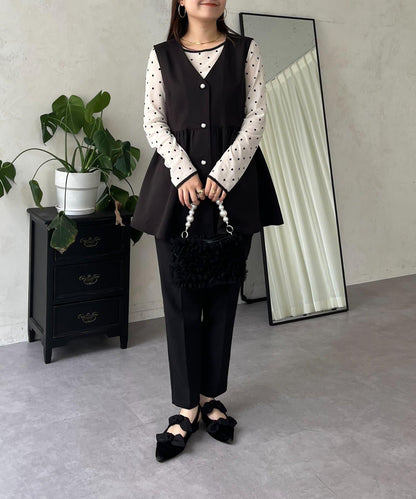 絨面圓點船領雪紡上衣